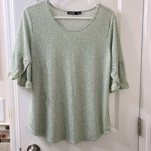 Unworn (washed) 3/4 sleeve CURE blouse, size M, mint green with white polka …